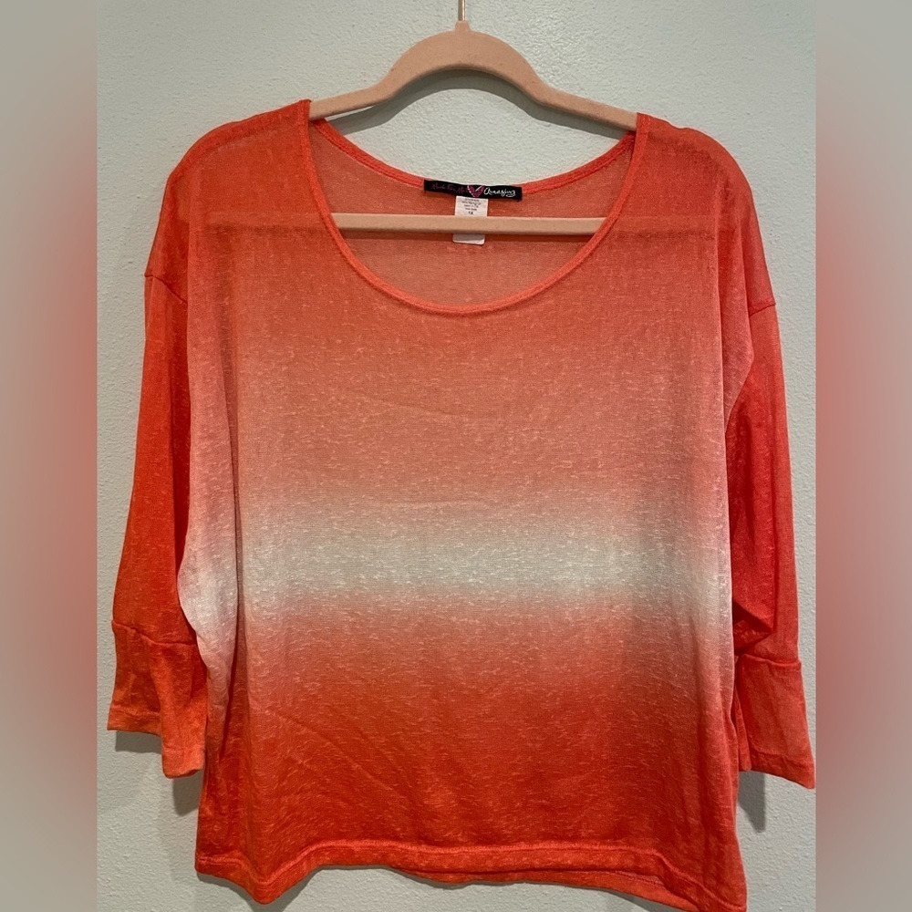 Made for me to look Amazing Coral and white Ombré sheer top.  Size 1X